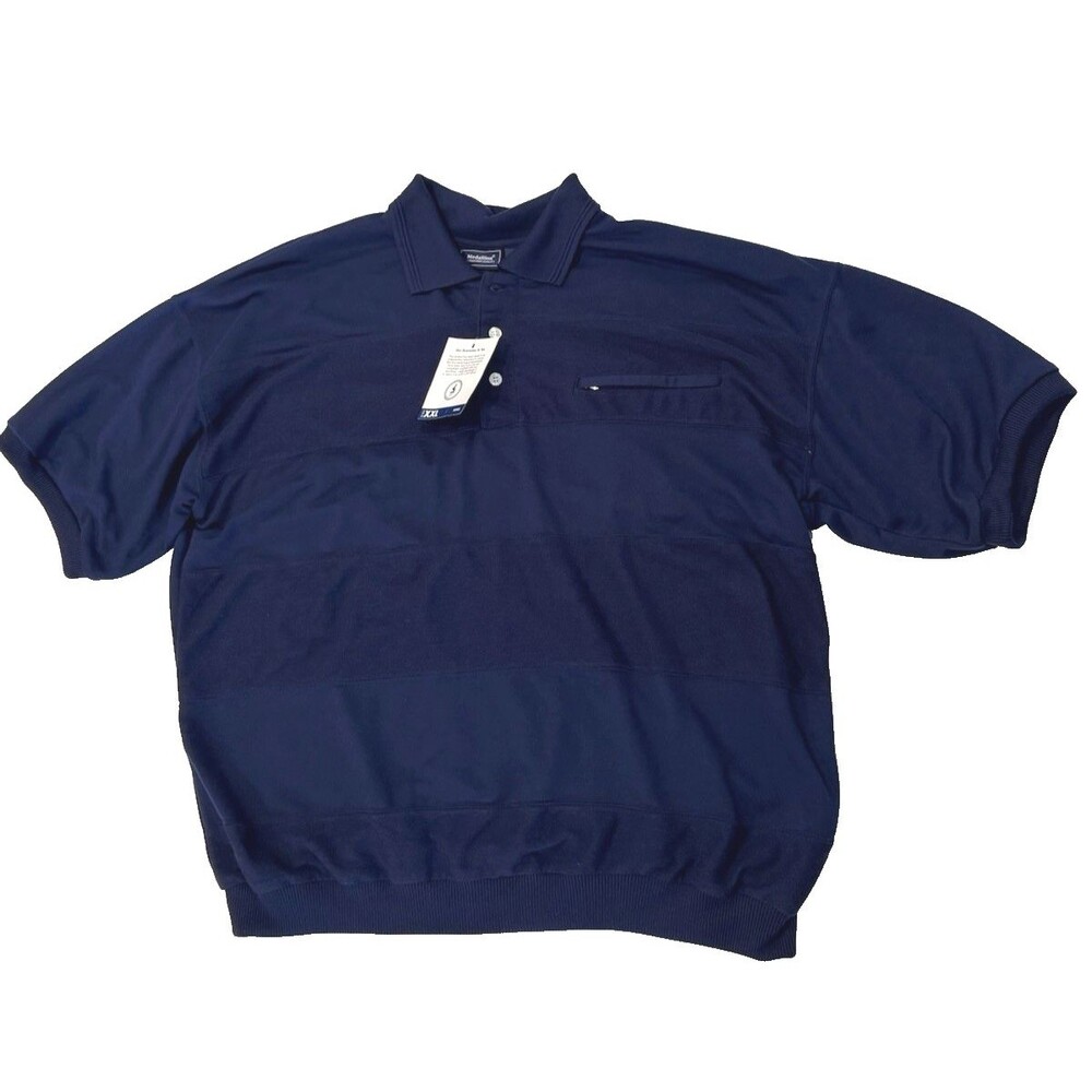 Medallion Polo Shirt Men’s 2XL Navy Blue Stripe Short Sleeve Taiwan NWT